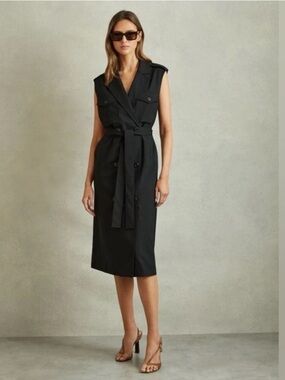 Brand New Reiss Kimora Black Sleeveless Wool Rich Blend Trench Dress, US Size: 6